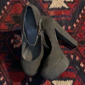grey suede platform mary jane 6” heels